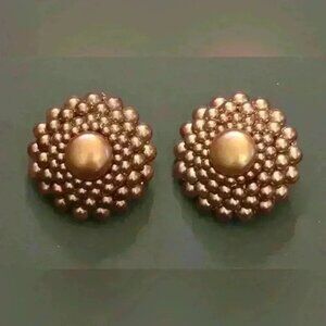Vintage bronze faux pearl clip on earrings